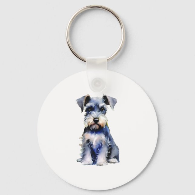 Watercolour Miniature Schnauzer  Key Ring (Front)