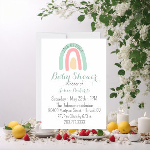 Watercolour minty rainbow Girl Baby Shower   Invitation