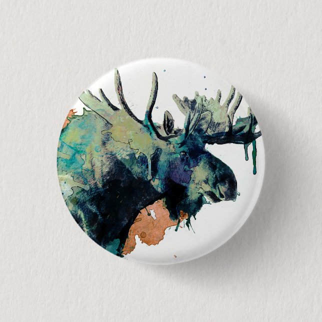 Watercolour Moose Button (Front)