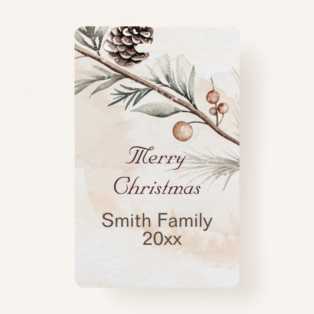 Watercolour Neutral colour Christmas tree ID Badge (Front)
