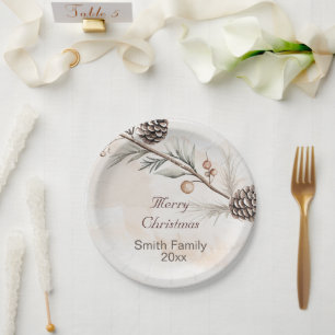 Watercolour Neutral colour Christmas tree Paper Plate