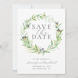 Watercolour Olive Branch Wreath Save the Date