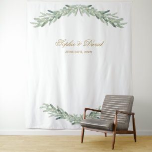 Watercolour Olive Branches Photo Booth Backdrop Tapestry