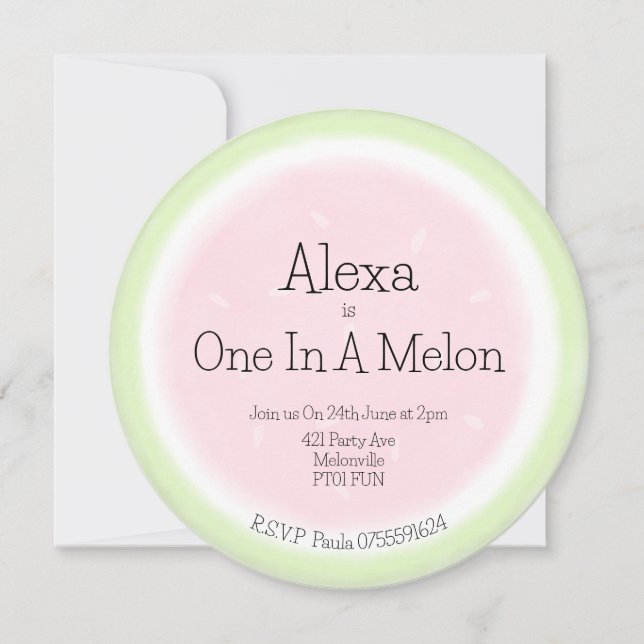 Watercolour One In A Melon Watermelon 1st Birthday Invitation (Front)