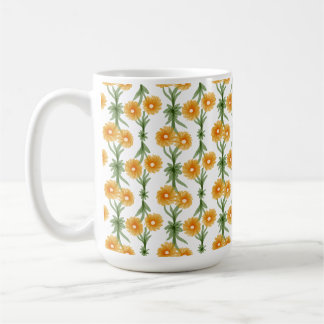 Watercolour Orange Daisy Pattern Coffee Mug