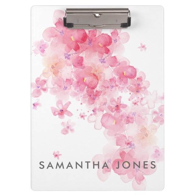 Watercolour Paint Pink Pastel Flowers Clipboard (Front)