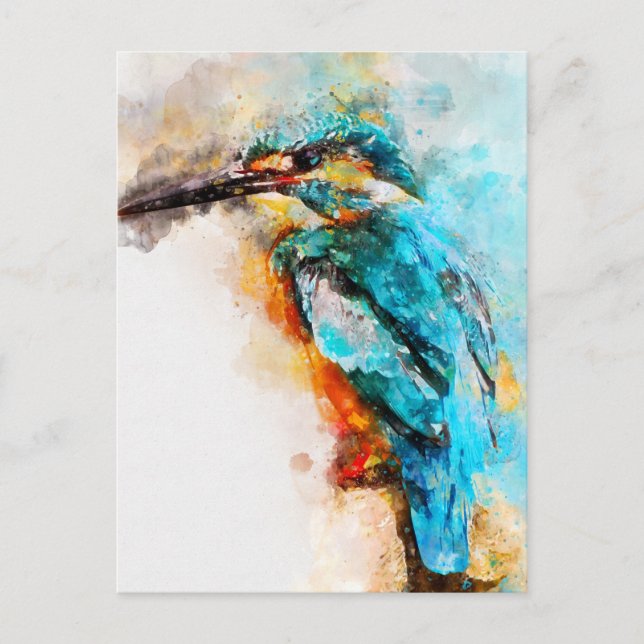 watercolour painting of common kingfisher postcard (Front)