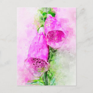 Watercolour painting of flowering foxglove postcard