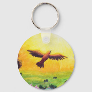 watercolour painting vintage eagle rising into the key ring