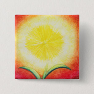watercolour painting vintage yellow flower sun 15 cm square badge