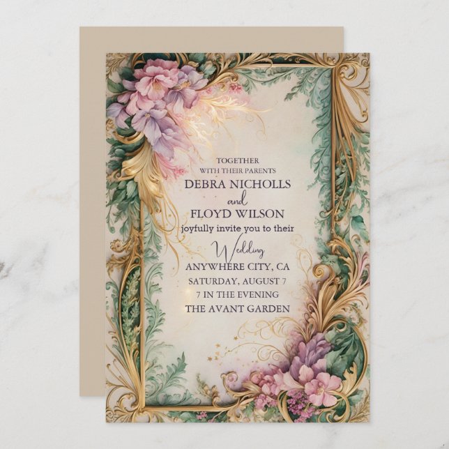  watercolour palette rich spectrum of pastel pinks invitation (Front/Back)