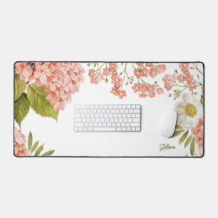 Watercolour Peach Hydrangeas Floral Personalised Desk Mat