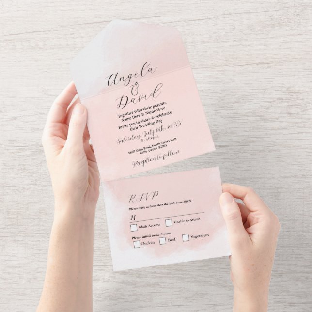 Watercolour Peach Wash Modern Wedding Invite RSVP (Tearaway)