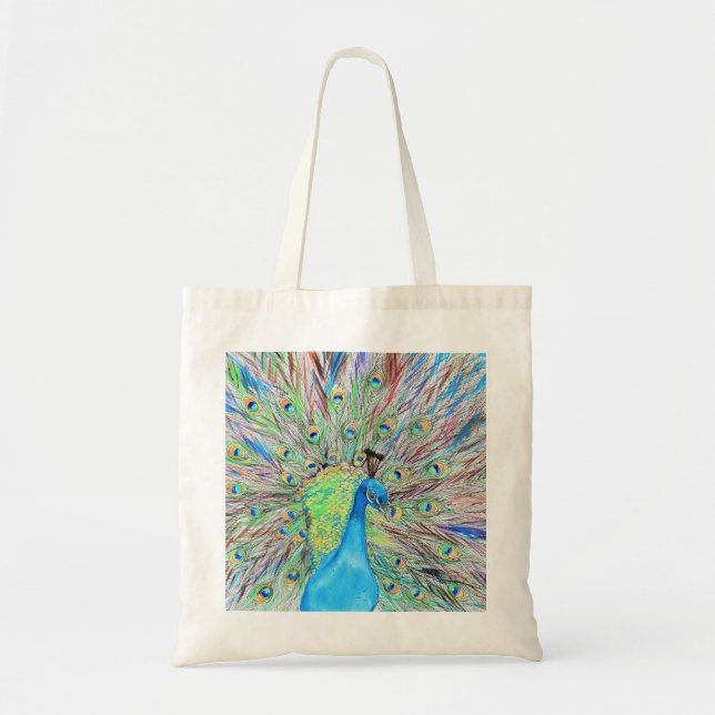 Watercolour Peacock Painting Tote Bag (Front)