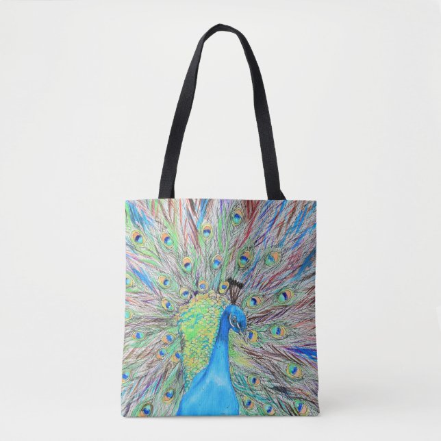 Watercolour Peacock Painting Tote Bag (Front)