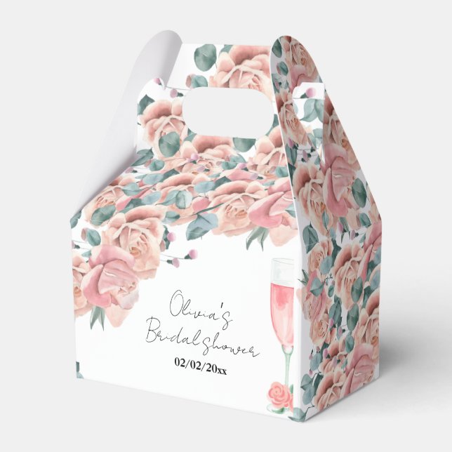 Watercolour petals & prosecco summer bridal shower favour box (Front Side)