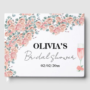 Watercolour petals & prosecco summer bridal shower guest book