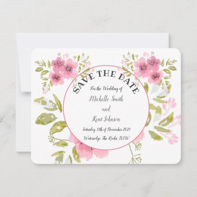 Watercolour Pink Anemone Floral  Save The Date Invitation (Front)