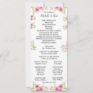 Watercolour Pink Anemone Wedding Program & Menu Invitation