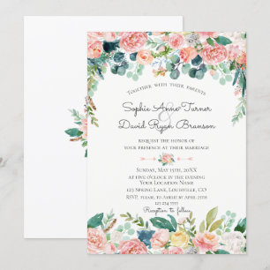 Watercolour Pink Blush Flowers Frame Wedding Invitation
