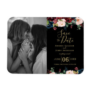 Watercolour Pink, Burgundy and Navy Blue Flowers M Magnet