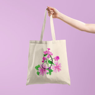 Watercolour pink flower with your initial 1 side tote bag