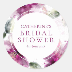 Watercolour Pink Lily Floral Bridal Shower Classic Round Sticker