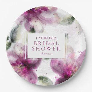 Watercolour Pink Lily Floral Bridal Shower Paper Plate