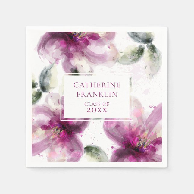 Watercolour Pink Lily Floral Graduation Party Napkin (Front)