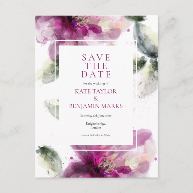 Watercolour Pink Lily Floral Save the Date Card (Front)