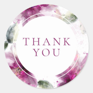 Watercolour Pink Lily Floral Thank You Classic Round Sticker