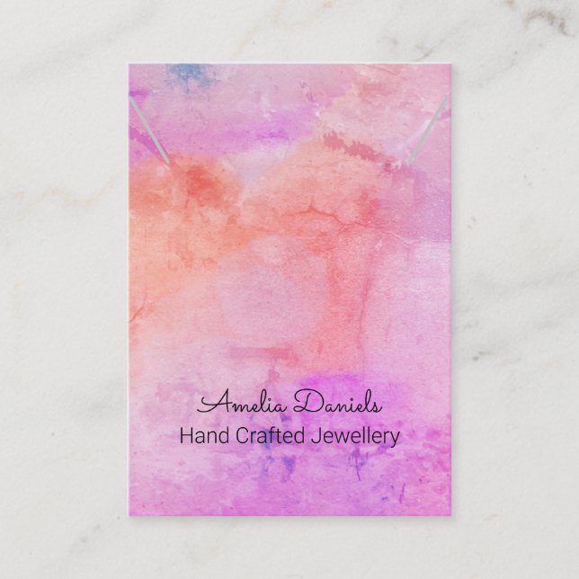 Watercolour Pink Peach Necklace Pendant Display Business Card (Front)