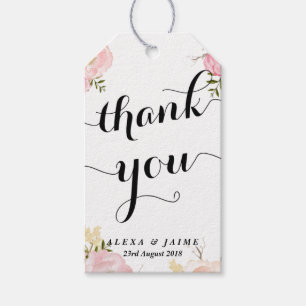 Watercolour Pink Peonies Pattern Floral Thank You Gift Tags