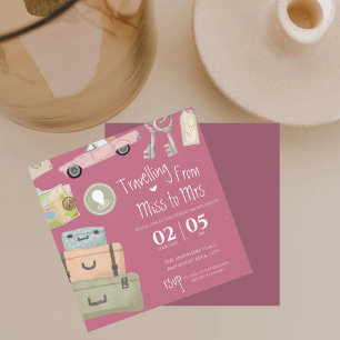 Watercolour pink road trip bridal shower invitation