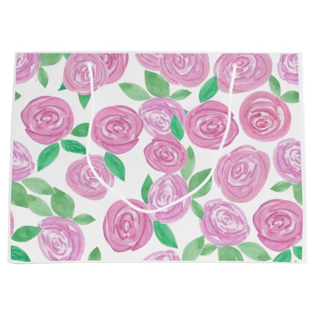 Watercolour , pink roses large gift bag (Front)