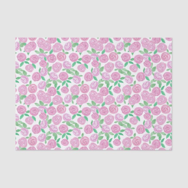 Watercolour , pink roses tissue paper (Front)