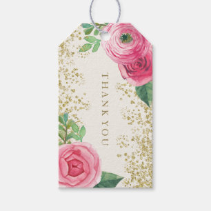 Watercolour Pink Roses Wedding Favour Gift Hang Ta Tags