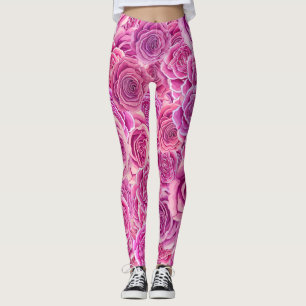 Watercolour Pink Violet Roses Floral Pattern  Leggings