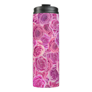 Watercolour Pink Violet Roses Floral Pattern Thermal Tumbler
