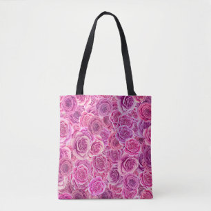 Watercolour Pink Violet Roses Floral Pattern Tote Bag