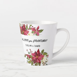 Watercolour Poinsettia Love Grandma Monogram Latte Mug