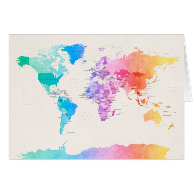 Watercolour Political Map of the World (Front Horizontal)