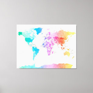 Watercolour Political Map of the World Canvas Print