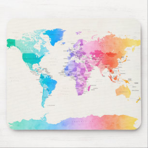 Watercolour Political Map of the World Mouse Mat