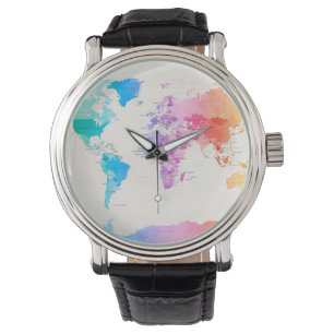 Watercolour Political Map of the World Watch