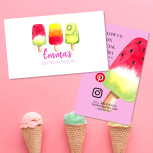 Watercolour Popsicle Ice Cream Parlour Business Card