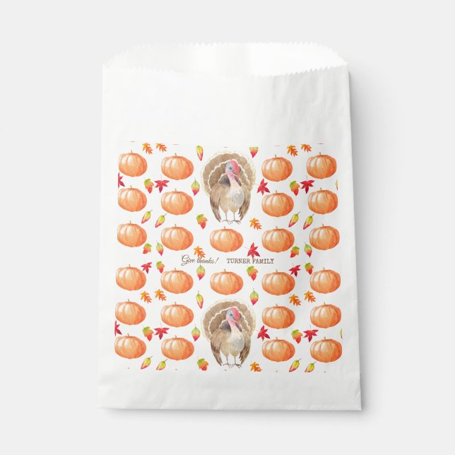 Watercolour Pumpkin Turkey Pattern Thanksgiving Favour Bags (Front)