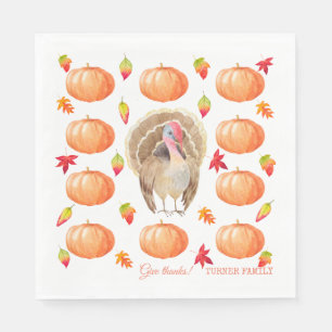 Watercolour Pumpkin Turkey Pattern Thanksgiving Napkin