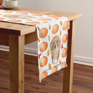Watercolour Pumpkin Turkey Pattern Thanksgiving Short Table Runner