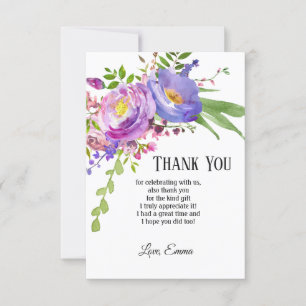 watercolour purple floral, thank you card